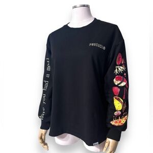 PUNIAMA Black Crew Neck Mid Weight Shirt Graphics on Sleeves